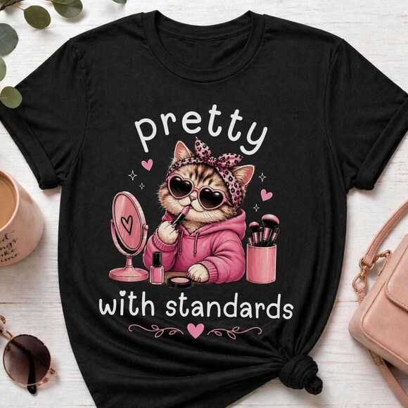Julia A Other - Pretty With Standards Shirt, Cat Makeup TShirt